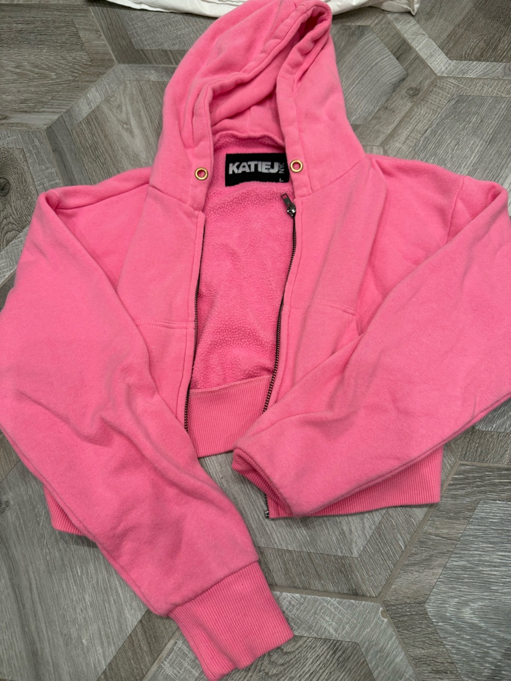 Katie j hot link cropped -Pink Kids Hooded Zip Jacket